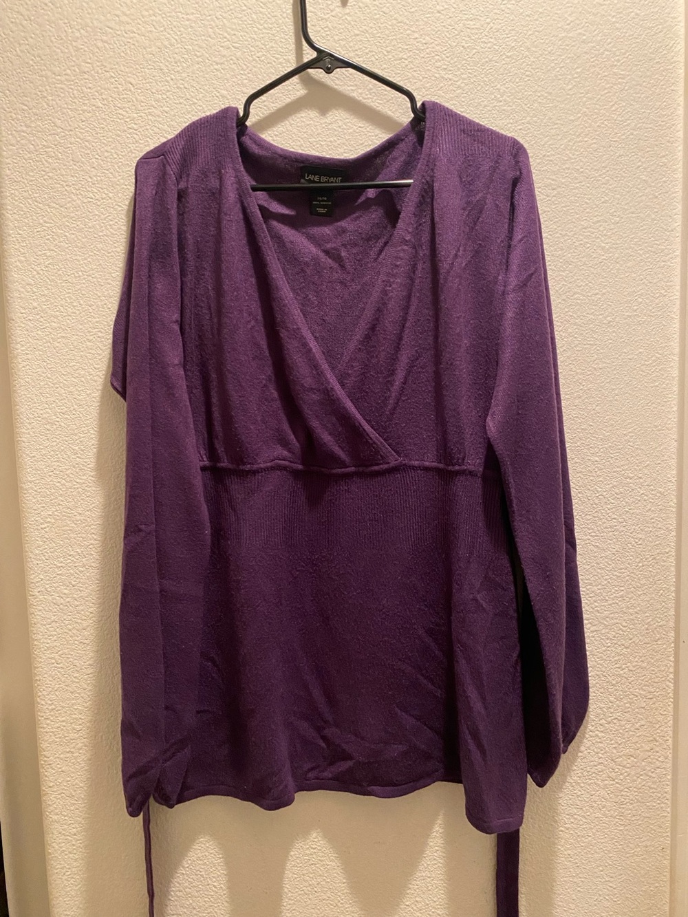 Lane Bryant Deep Purple Wrap-Front Long Sleeve Top